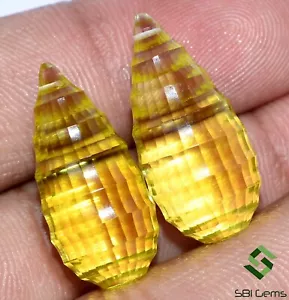 Natürlich Zitrone Quarz Schnitt Kostüm Reißen Tropfen Paar 24x12 MM 37.31 Karat - Bild 1 von 7