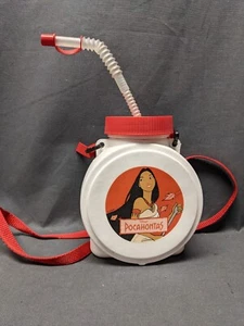 Vintage Disney Pocahontas 90s Water Bottle Plastic Canteen W/ Straw & Strap  - Picture 1 of 4