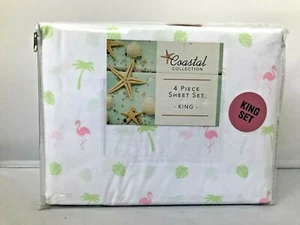 Coastal Collection KING 4-Piece Print Sheet Set, Tropical Silhouette Pastel - Picture 1 of 4