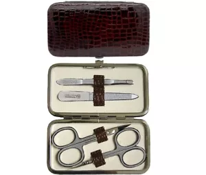 Estuche de manicura MARRÓN EFECTO COCODRILO cuero auténtico RICHARD JÄGER 4 piezas juego de manicura INOX - Imagen 1 de 3