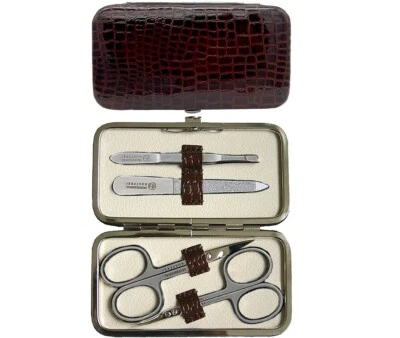 Maniküre-Etui BRAUN KROKOOPTIK echt Leder RICHARD JÄGER 4-tlg Manicure Set INOX - Bild 1 von 3