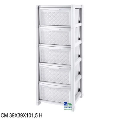 CASSETTIERA ARIANNA 5 CASSETTI COLORE BIANCO EFFETTO RATTAN CM 39X39X101,5 H - Immagine 1 di 2