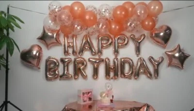 Juego completo de fiesta de decoración de cumpleaños globo de oro rosa y guirnalda de lámina de oro rosa Foto 1 de 4