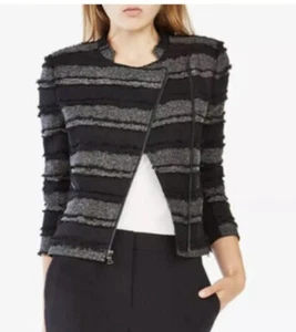 $368 BCBG MAX AZRIA MIXED MEDIA JAISON BOUCLE JACKET - BLACK / GRAY - NWT - Smal - Picture 1 of 4