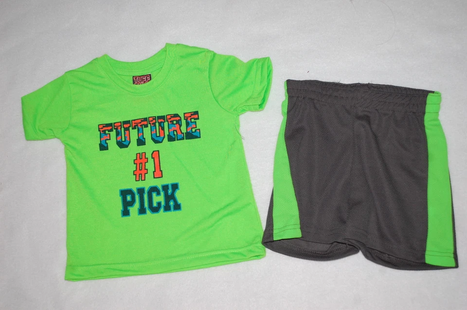 Toddler Boys GREEN S/S T-SHIRT Future #1 Pick GRAY ATHLETIC SHORTS Outfit 24 MO - Imagem 1 de 1