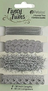 SILVER Sparkle GLITZ Trim Packs 4 Asst Styles 90cm Ea CHRISTMAS Colour Petaloo J - Picture 1 of 3