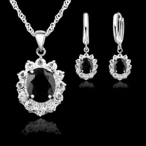 Elegant Princess Wedding Jewelry Set 925 Silver Cz Necklace Earrings Gift - Picture 1 of 24