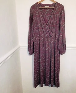 White Stuff Damen Kleid Lila Grau Größe UK 18 Faux Wickel Vogel Print Maxi - Bild 1 von 9