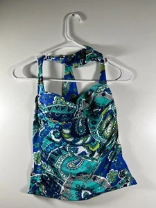 tommy bahama paisley paradise bandini swim top Womens Small Blue White Padded - Picture 1 of 6