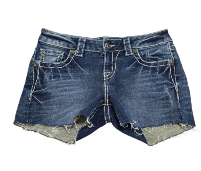 Miss Me Womens Blue Denim Cut Off Shorts Raw Hem Low Rise 5 Pockets Size 26 - Image 1 of 4