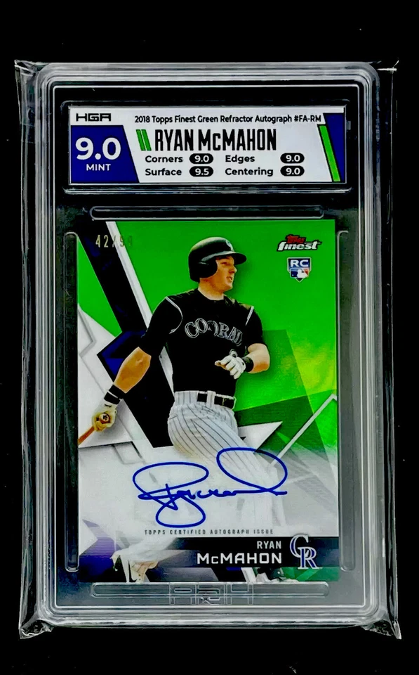 Ryan McMahon RC 2018 Topps Finest Green Refractor Auto Graded HGA 9 Mint Rockies - Image 1 of 3