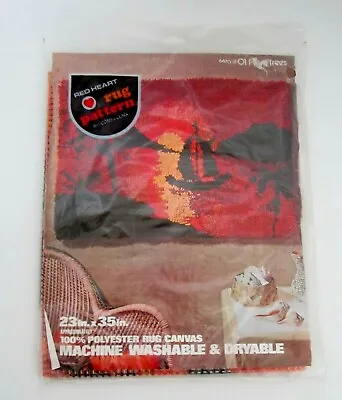 De Colección Red Heart Con Pestillo Gancho Alfombra Patrón Lona Bote Puesta De Sol #6670-01 Palmeras • 18.29€