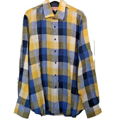 Camisa Inserch Lino 2xl Azul Blanco Gris Blanco Cuadros Foto 1 de 3