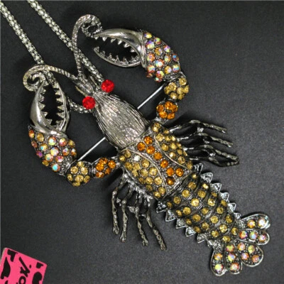 Nuevo Moda Mujeres Amarillo Lindo Cangrejo de río Océano Cristal Colgante Cadena Collar Foto 1 de 4