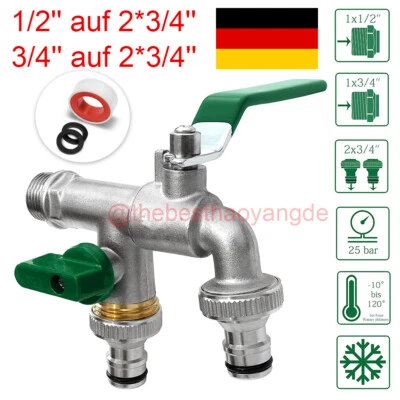 Doppel Wasserhahn Garten 1/2, 3/4 Zoll Anschluss Kugelhahn Messing Auslaufhahn