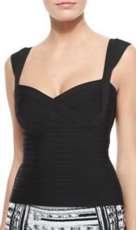 Nuevo con etiquetas Top Herve Léger Estilo Firma Sexy Rocha Vendaje Sin Mangas Negro Talla Xs Foto 1 de 4
