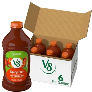 V8 Spicy Hot 100% Vegetable Juice, 64 fl oz Bottle (6 64 Fl Oz (Pack of 6)  - Picture 1 of 5