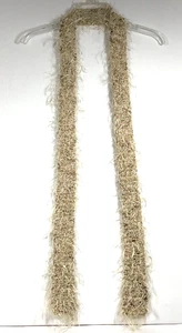 EYELASH SKINNY SCARF Long 70” Handmade Cream, Brown,and Blue Silky Y2K Vtg BOHO - Picture 1 of 5