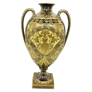 *** ROYAL CROWN DERBY GILDED URN VASE – IVORY & COBALT – c.1877–1890 – 23cm *** - Picture 1 of 17