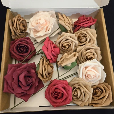 16 Rosas Artificiales Ling's Moment Flores Sueltas con Tallos Boda Arreglo Floral Foto 1 de 4