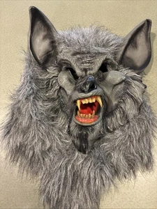 H5) Ferocious Fangs Werewolf Adult Mask Head Halloween Accessory Grey Wolf Mask - Picture 1 of 5