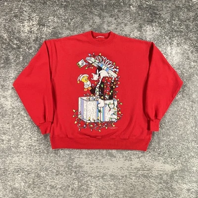 Sudadera De Colección Looney Tunes Para Hombres XL Silvestre Piolín Navidad Cuello Redondo Años 90 Foto 1 de 4