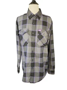 Dixxon Flannel Company The Gift Button Down Mens Medium Skater Grunge Plaid Gray - Picture 1 of 9