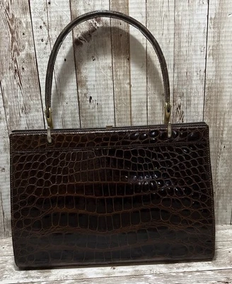 Bolsa satchel Coblentz marrom anos 50-60 jacaré estruturada alça superior vintage MCM - Imagem 1 de 4