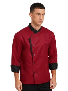 Men's Chef Jacket Long Sleeve Coat Restaurant Kitchen Cooking Tops Uniform - Picture 1 of 42