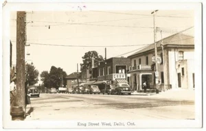 Delphi Ontario Canada King Street scena RPPC foto reale anni '40 - Foto 1 di 2