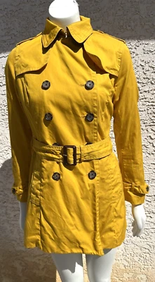 Banana Republic Short Trench Coat Belted Epilates Mustard Yellow Lined Size XS - Image 1 of 4