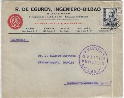 Spain: 1938; Cover to Germany, military censorship Vizcaya, bulbs Titan EBES-009 - Image 1 of 2