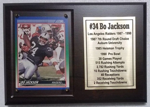 Los Angeles Raiders Bo Jackson Football Card Plaque Cover