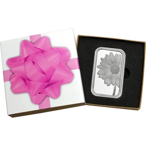 Daisy Flower 1oz .999 Feinsilberbarren in individueller rosa Band Geschenkverpackung - Bild 1 von 8