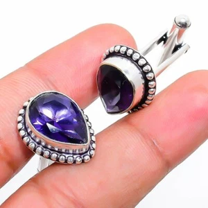 African Amethyst Gemstone 925 Silver Handmade Cufflinks Stnd. - Picture 1 of 3