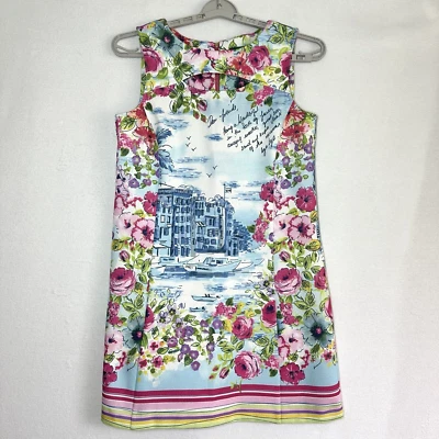 Gabby Skye Floral Print Sheath Dress 12 Venice Flowers Stripes Sleeveless - Image 1 of 4