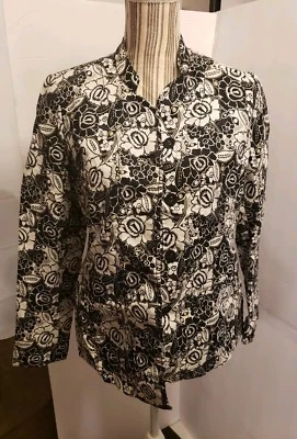 Blazer floral negro y plateado Liz Claiborne para mujer talla mediana Foto 1 de 4
