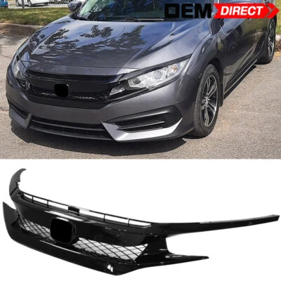 Fits 16-21 Honda Civic FK8 Type R Front Bumper Mesh Grille Gloss Black ABS Foto 1 de 4