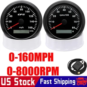 2 Gauge Set 85mm Boat GPS Speedometer 160MPH&Tachometer 8000RPM Gauge Waterproof - Picture 1 of 20