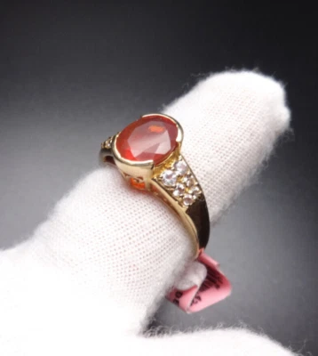 Anillo de oro amarillo de 14K ópalo de fuego zafiro blanco talla 8 Foto 1 de 4