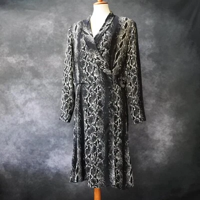 Vintage 80s Dana Buchman Snakeskin Animal Print Long Sleeve Dress Size 16 M L - Image 1 of 4