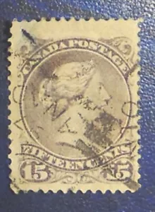CANADA 1868/76 UC# 29 USED, GRAY VIOLET, 15 cent, LARGE QUEEN ISSUE. - Picture 1 of 2