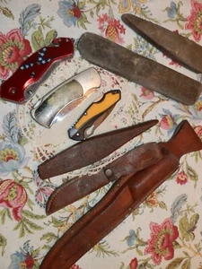 Vintage lot of Knives, Sharpenening Stones, Sheaths - Picture 1 of 4