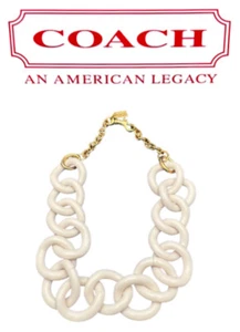 Coach Vintage Victorian White Large Resin Curb Oval Mix Chain Link Gold Necklace - Picture 1 of 3