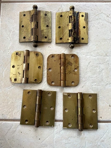 6 Vintage Fancy Salvaged Brass Door Gate Barn Hinges All 3 1/2'' 3 Sets of 2 Cover