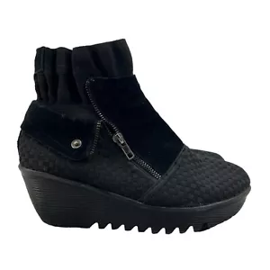 Bernie Mev Venti Ankle Boot Womens 8 Black Weave Elastic Platform Wedge Boots - Picture 1 of 11