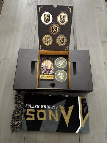 VEGAS GOLDEN KNIGHTS 2021-2022 SEASON TICKET MEMBER HOLDER BOX W/ Coins & Scarf Cover