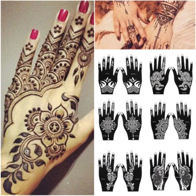 1Pair Henna Stencils Hand Mehndi Art Template India Body Temporary Tattoo Tools