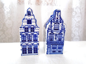 Vintage Elesva Delft Salt and Pepper Shaker Houses Blue and White