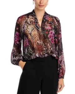 Kobi Halperin Robin Floral Balloon-Sleeve Blouse Womens S Black Multi V-neck L/S - Picture 1 of 15